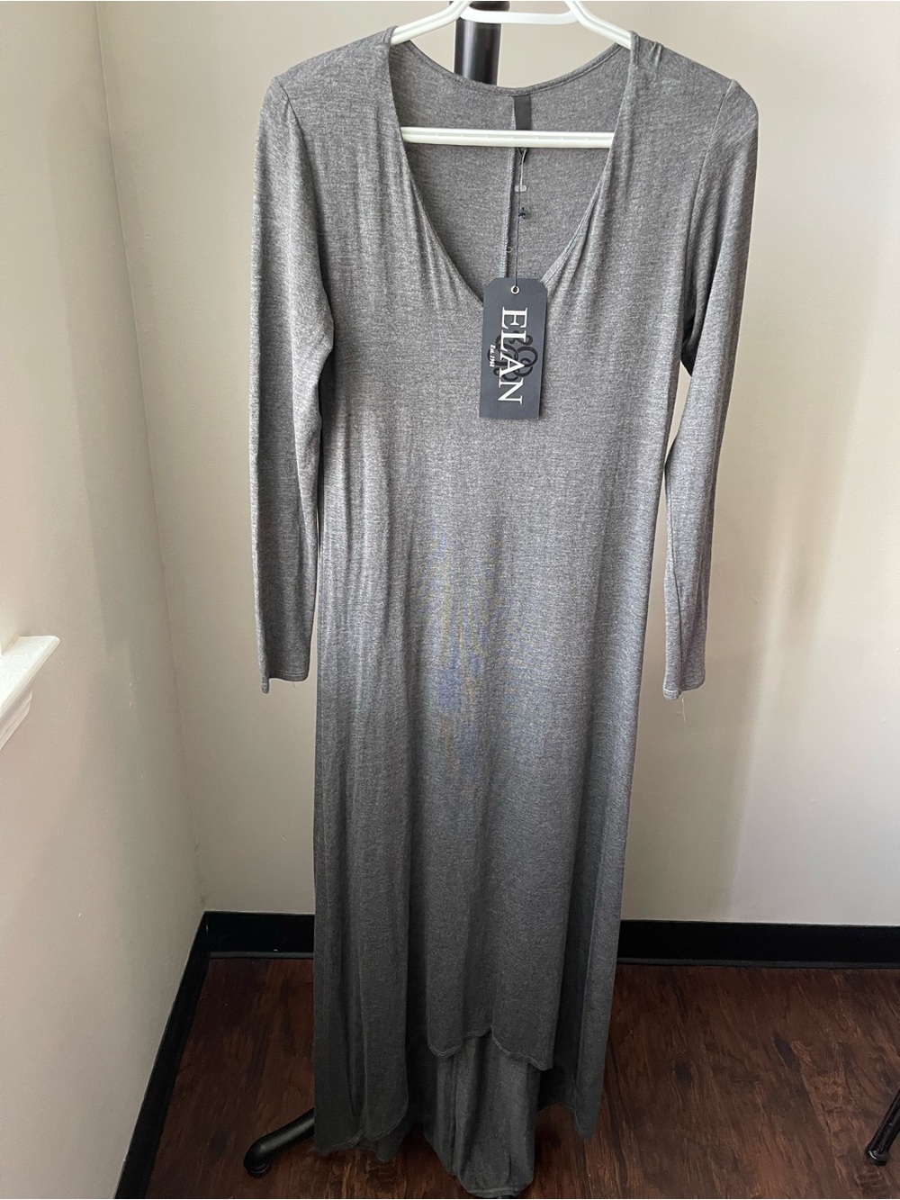 ELAN Long-Sleeve V-Neck HI-LOW Maxi Dress - Gray